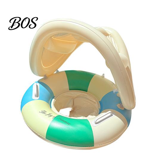 Multipurpose Swim Ring Baby Pool Float with Canopy, Vintage Striped Inflatable Safety Portable Seat & Handle, Sun Protection Swimming for Toddler