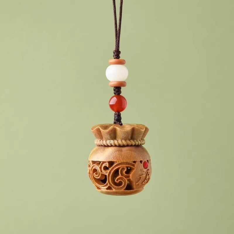 Green Sandalwood Fortune Bag Charm Keychain Necklace 