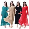 Women's Chiffon Lace Maxi Dress with Round Neck and Long Sleeves, TH923