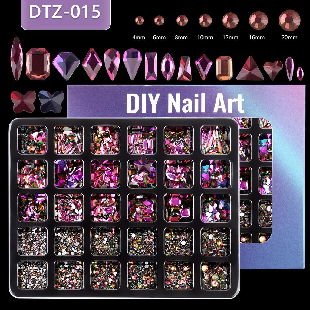 Nail Art 30 Grid Boxed Nail Art Flat Bottom Special-Shaped Diamond Transparent Ab Big Red Nail Rhinestone Nail Art Jewelry