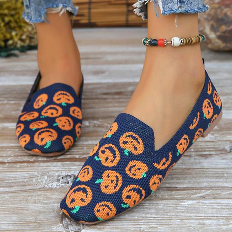 Fashion Halloween Pumpkins Pattern Flat Shoes Women Autumn 2025 Breathable Mesh Flat Shoes Woman Lightweight Soft Bottom Shoes Lady