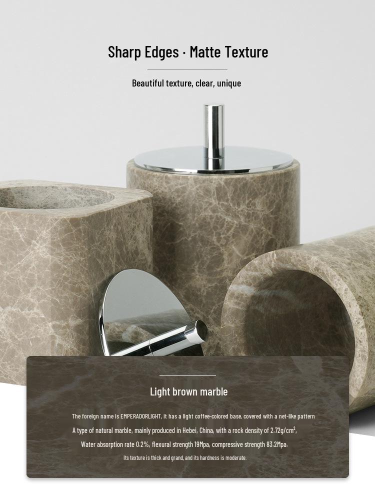 DecoTalk Wabi-Sabi Marble Bathroom Set: Matte Washbasin, Aroma Diffuser, Tissue Box