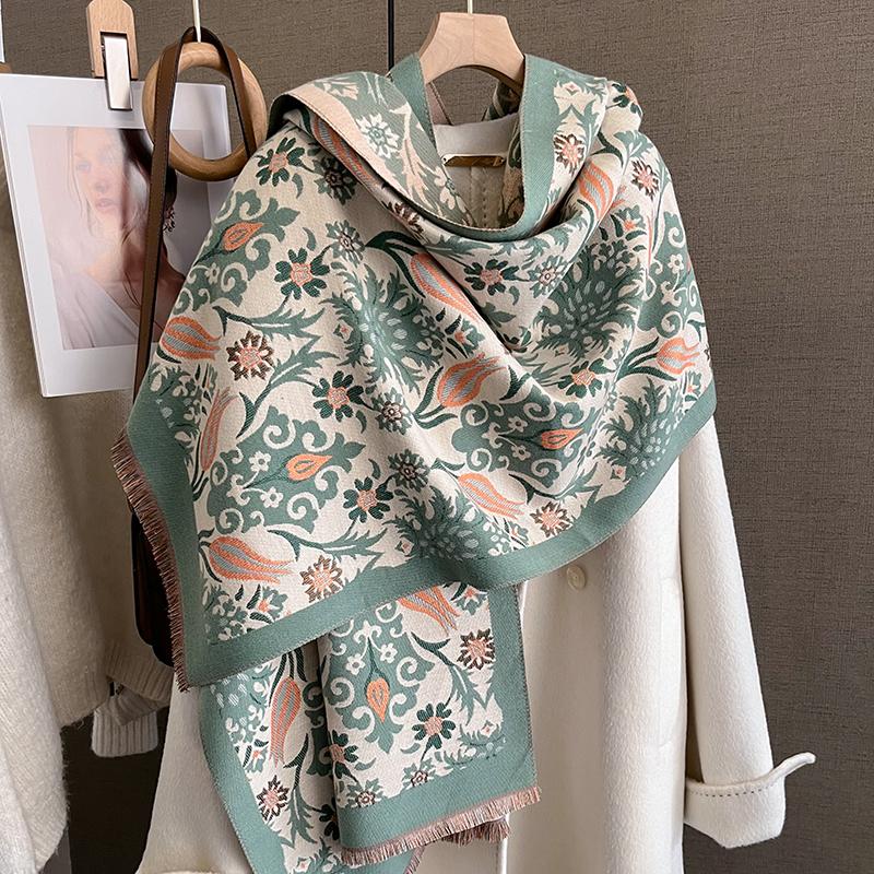 Varmt vinterskjerf i kasjmir for kvinner Luksuriøst pashminateppe Tykt sjal Vikle Halsduk Mote Bufanda Echarpe Poncho