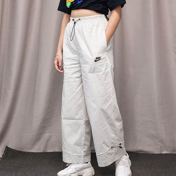 Nike Solid Woven Loose Fit Drawstring Cuffed Pants Spring Women Pants Gray DJ1077-072