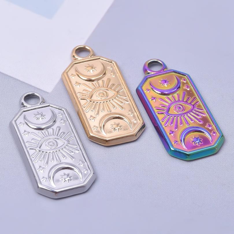 Rectangle Geometric Stainless Steel Pendants For Jewelry Making Supplies One Side Rhinestone Charm DIY Necklace Earrings Pendant