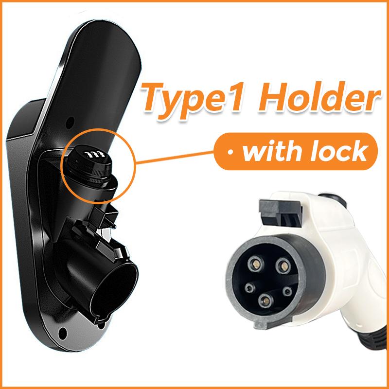 EVqiaoyi Lockable Type 1 EV Charger Holder Wall Mount J1772 Charging Nozzle Bracket Charging Cable Hook with Anti-Theft Lock