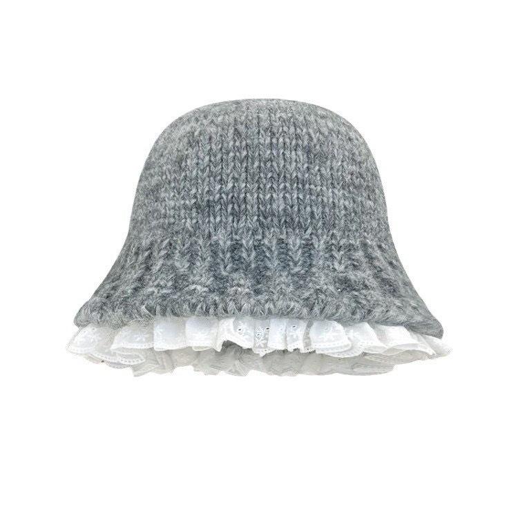 Autumn and Winter Lace Knitted Fisherman's Hat Children Sweet and Warm Versatile Face Small Wool Pot Hat Tide
