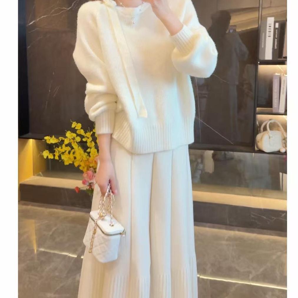 Korean 3D Flower Ribbon Sweater - Women's Autumn/Winter Fluffy Round Neck Knit Pullover