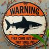 Vintage Shark Warning Metal Sign Retro Wall Decor for Bar Garage Home