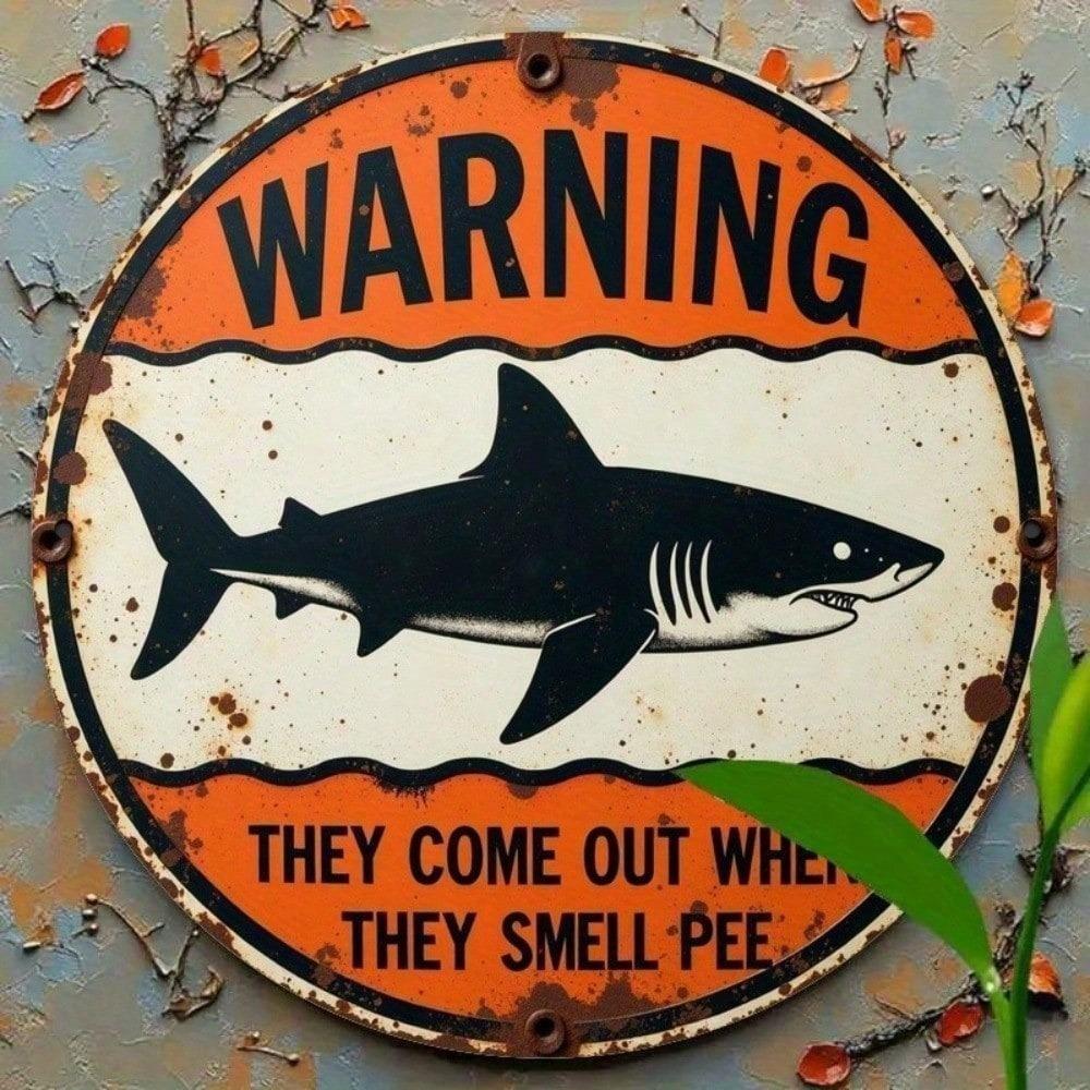 Vintage Shark Warning Metal Sign Retro Wall Decor for Bar Garage Home