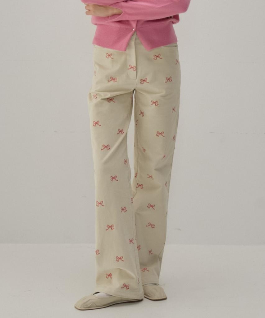 Okuka Ribbon Corduroy Straight Pants_Ivory