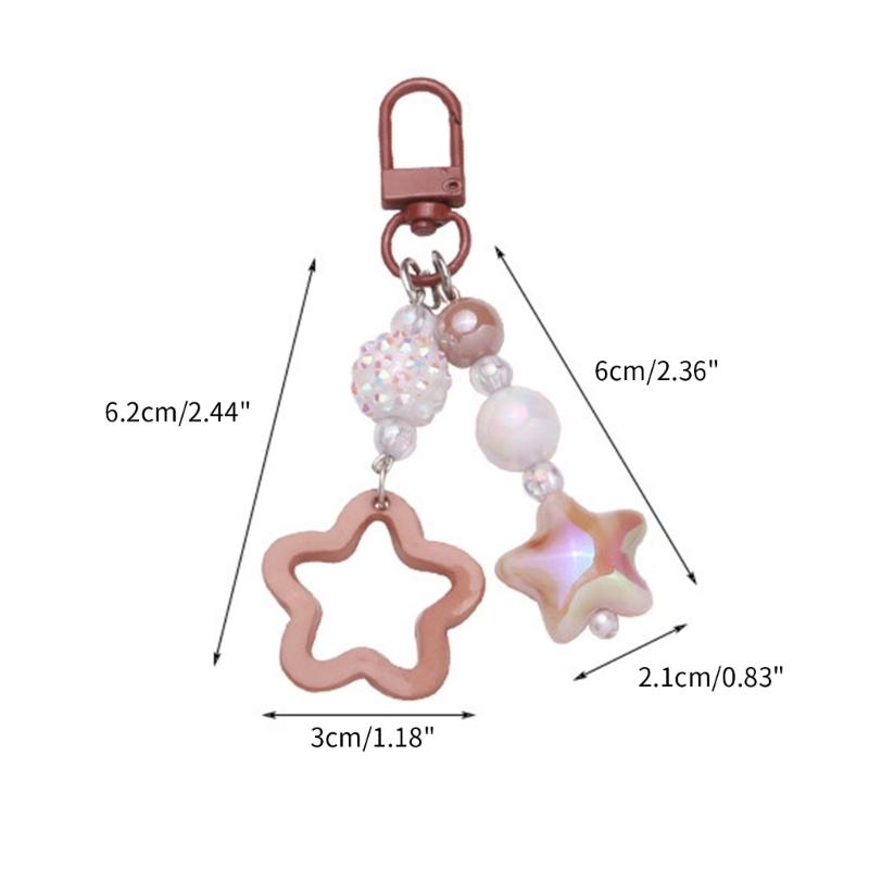 Gradient Pentagram Star Charm Keyring Backpack Decoration Handmade Pendant Keyring Fashion Bag Charm Sweet Cool Keychain