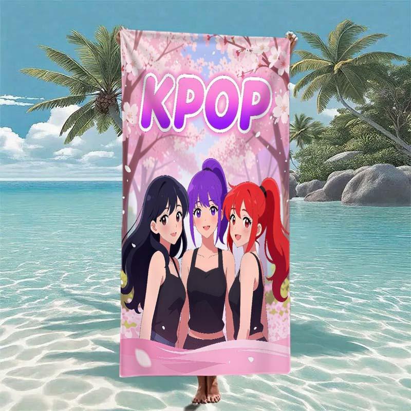 K-pop Anime Girl Group Cherry Blossom Beach Towel Microfiber Soft Quick Dry Gym Sports Towel Bath Towel for Bathroom Swimming