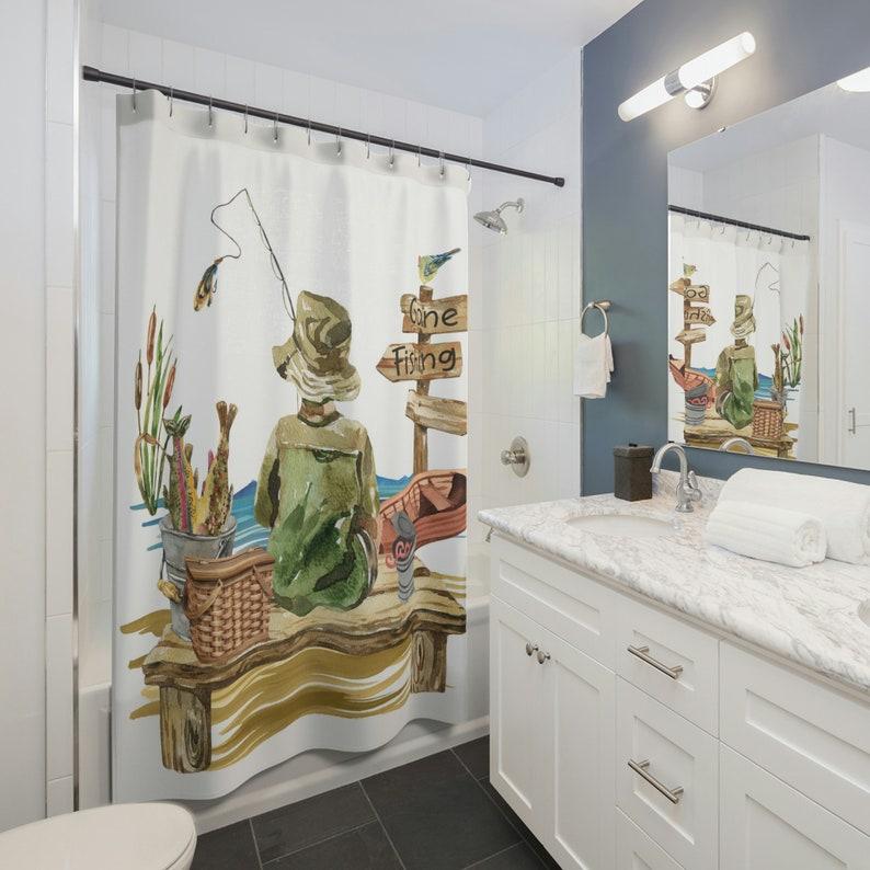 

Fishing Shower Curtain - Little Fisherman, Kids Bathroom Decor, Go Fishing Theme, Swf W60H190(CM)-1 Pcs