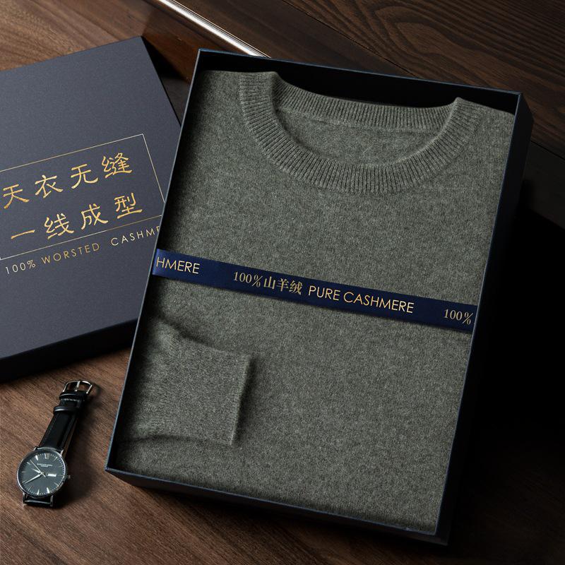 Men's 100% Pure Cashmere Pullover Sweater - Round Neck, Loose Fit, Thick & Warm for Autumn/Winter