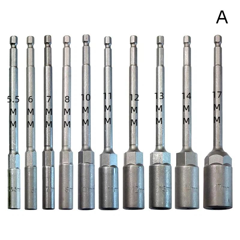 5,5-17mm Langer Schaft Bohrmaschinen Stecknuss Schraubenkopfbolzen Mutter Schraubendreher Bit Schlagbohrer Bit Adapter Steckschlüssel Verlängerungsstange