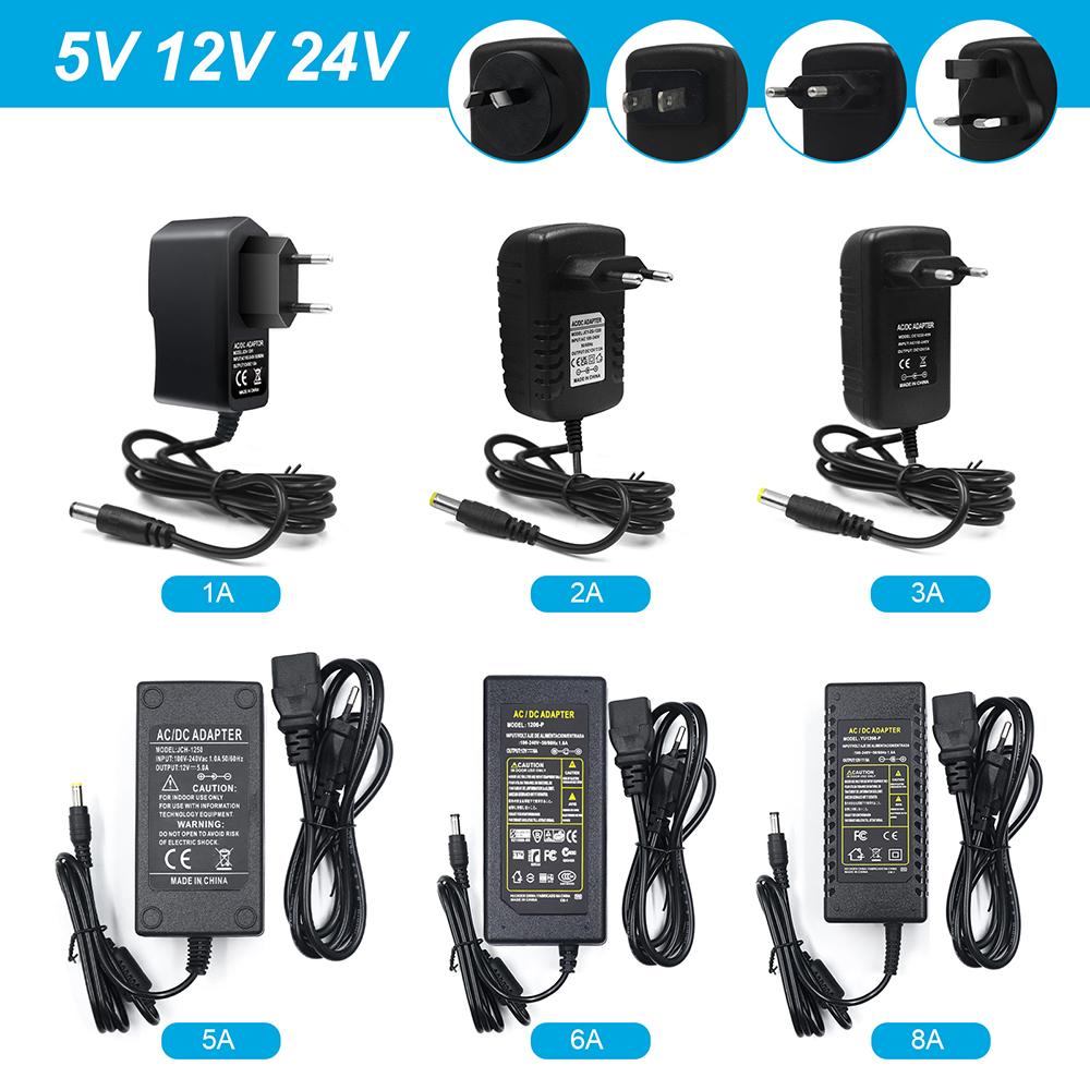 Universal LED Power Supply Adapter 5V 12V 24V AC to DC Transformer 1A 2A 3A 5A 8A 10A for LED Strip Lights Global Plug