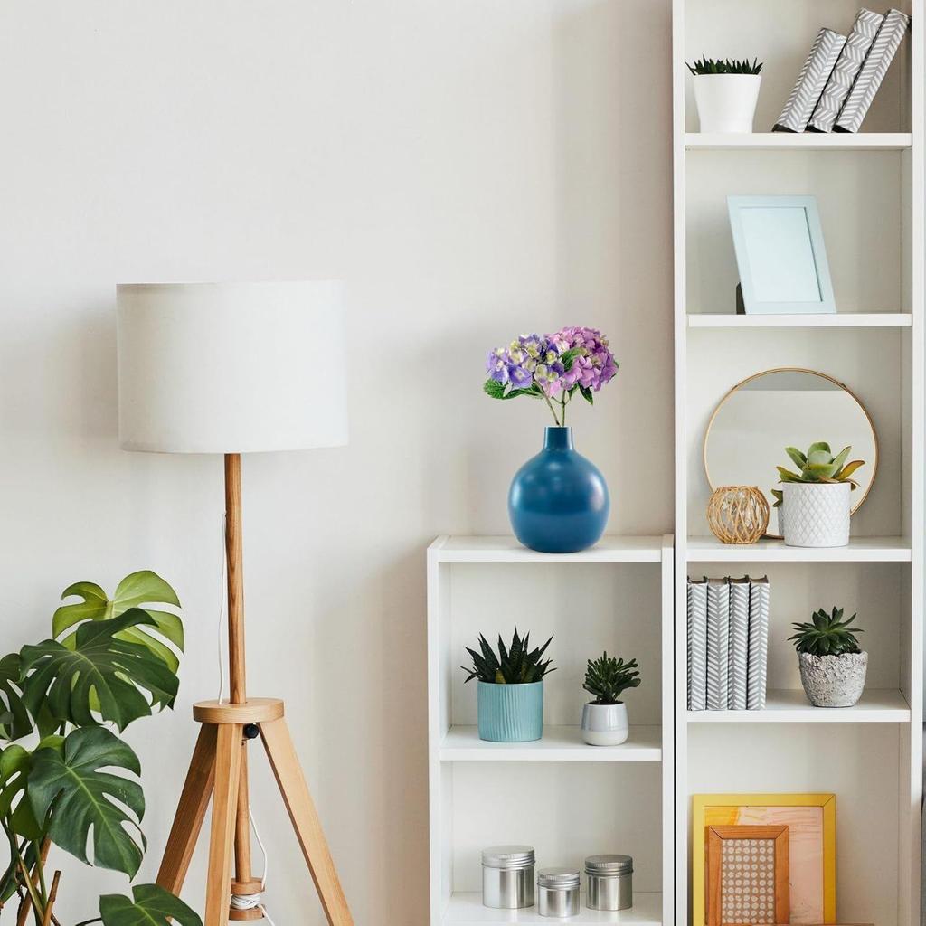 Metallische Blumenvase für Heimdekoration| Dekorationsartikel für Wohnzimmer Büro| Tischdekorativer Blumentopf zum Verschenken 1 Stück Opalblau(Blume nicht enthalten)