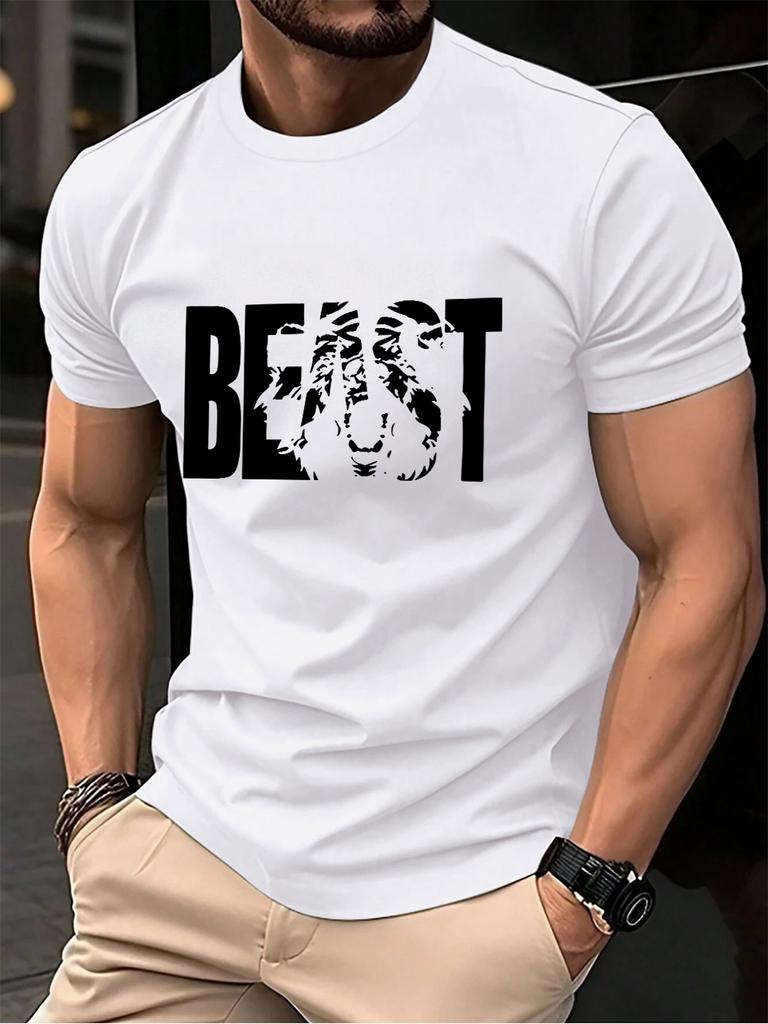 Beast Letter Print Cotton TShirts MenS Summer Comfortable Soft T Shirt Oversized ONeck Short Sleeve Tops Basic Mens Clothes
