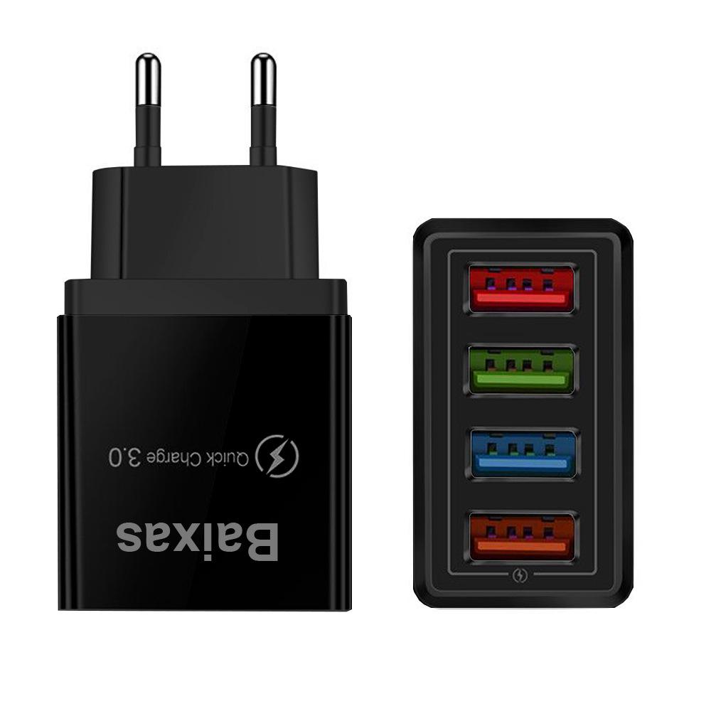 4-Port USB Mobile & Tablet Travel Charger, US & EU Standard, 3A