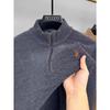 RogueWave Luxury Half Zipper Neck Sweater Men's Fashion Embroidery Casual Top Winter Plush Thick Warm Knitted Pullover