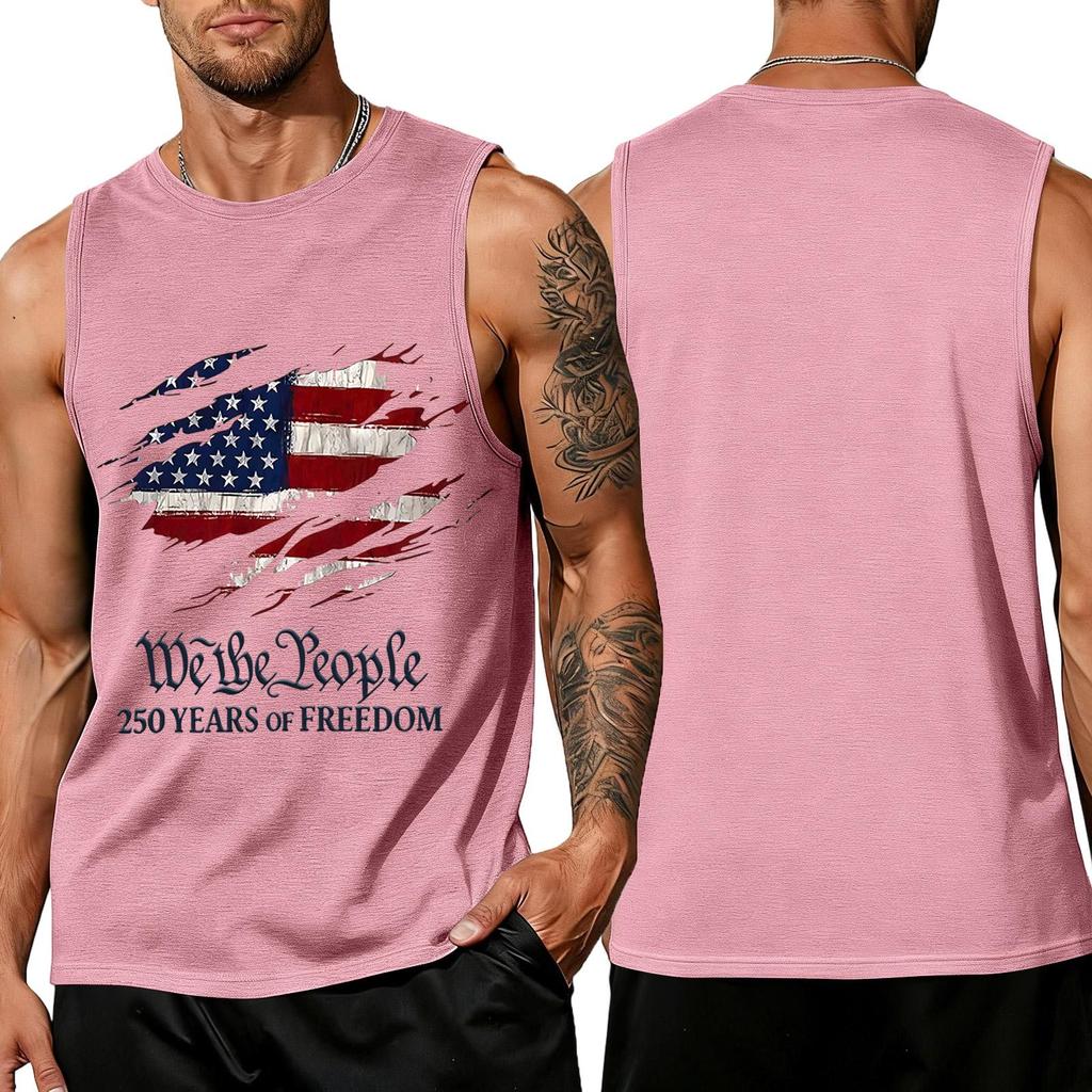 Independence Day Flag Printed Sleeveless Shirt, Men's Loose Casual Daily Summer Tank Top