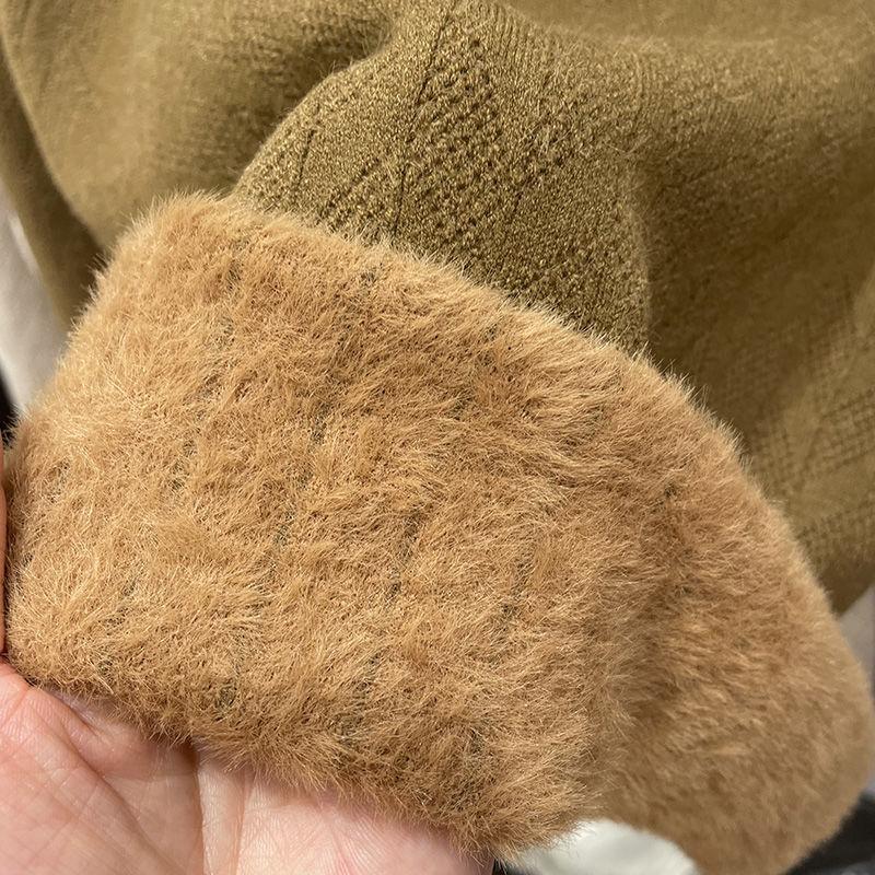 Dámský podzimní zimní nový módní kašmírový spodní svetr Teplý silný sametový pohodlný svetr s kulatým výstřihem