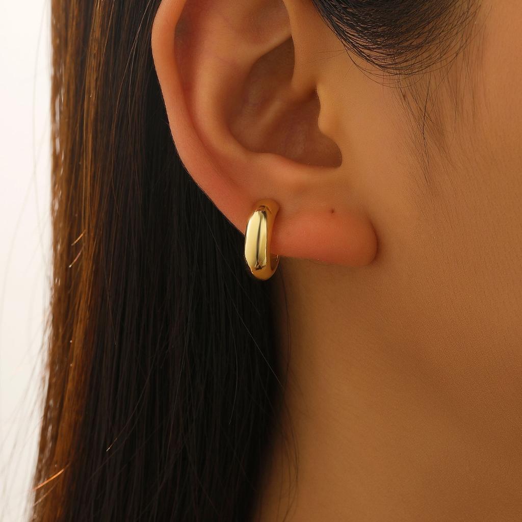 Thick Smooth Open Huggie Hoop Earrings Gold Tone Minimalist Everyday Fashion Earrings for Women