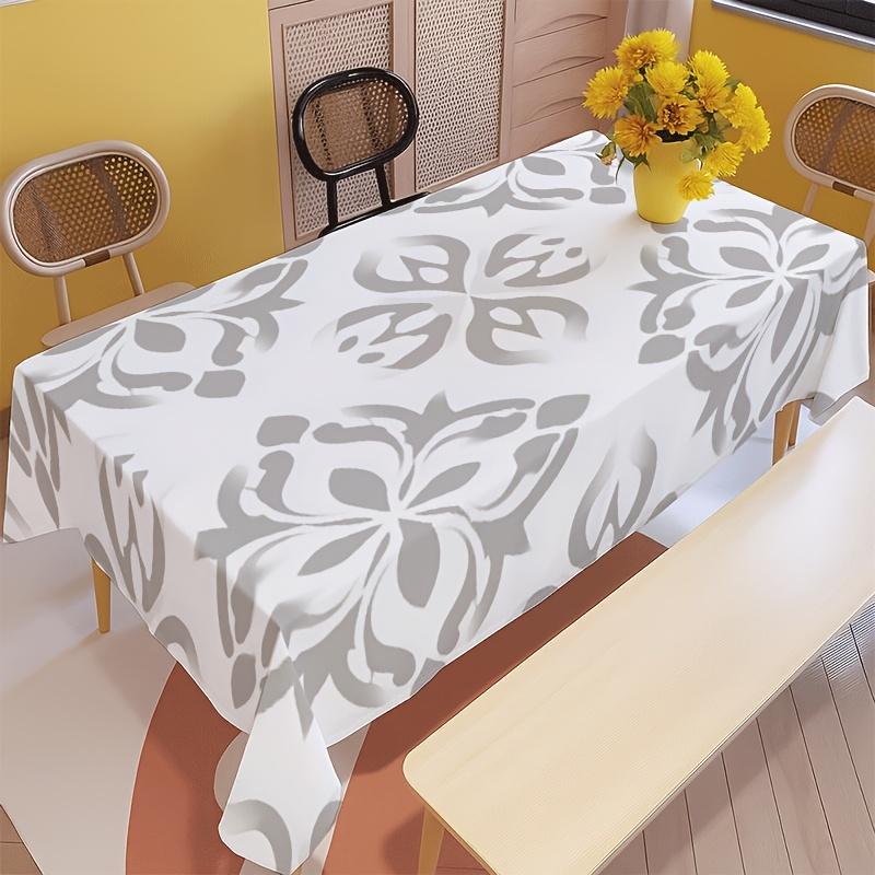 1pc Tablecloth Gray White Floral Abstract Tablecloth | Soft Fashion Machine Washable Easy Clean Lightweight Suitable for Dining Table, Coffee Table, D
