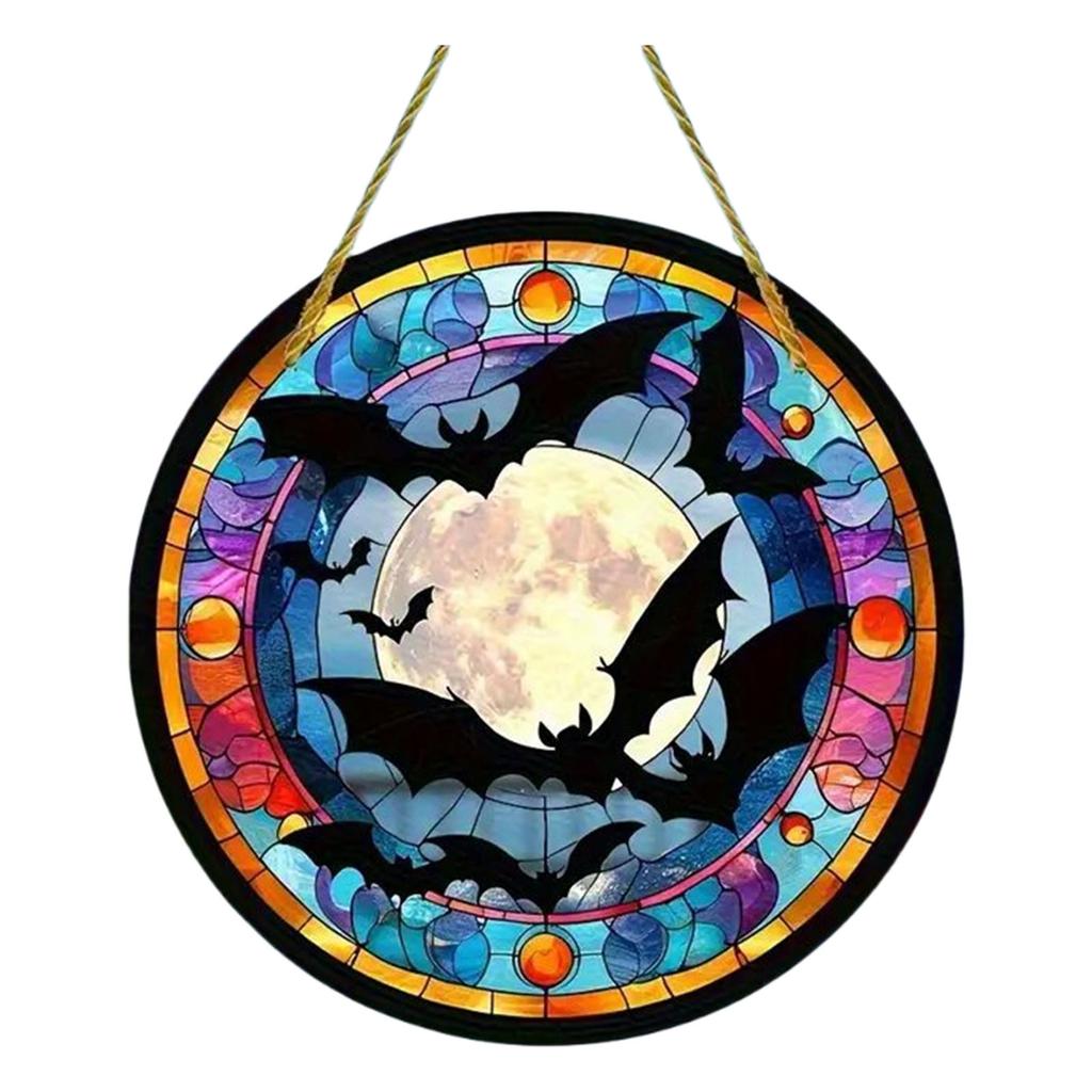 Bat Stained Glass Suncatcher Window Hanging Decoration Halloween Gothic Bat Glass Ornament for Window Home Kitchen