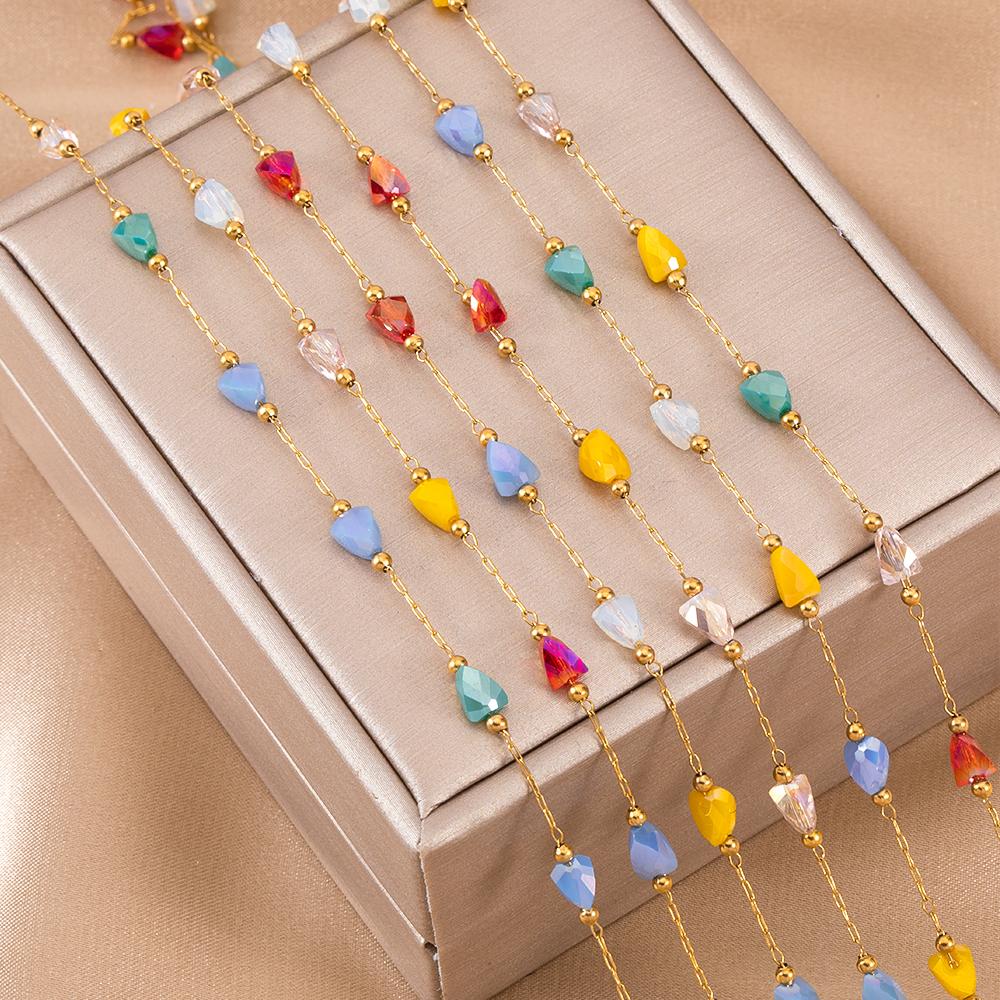1meter Stainless Steel Beaded Chain Colorful Gravel Stone Triangle Bead Chains for Necklaces Bracelets DIY Boho Jewelry Making
