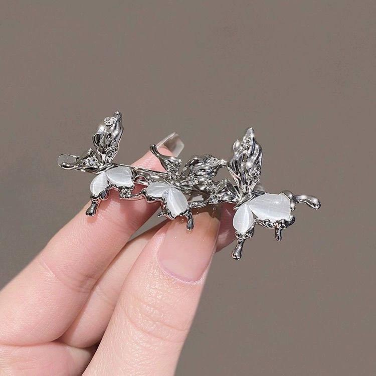 1/2pcs Y2K Irregular Liquid Metal Hairpin Butterfly Zircon Hair Clips Girl Fashion Silver Bang Clip for Women Hair Accessories