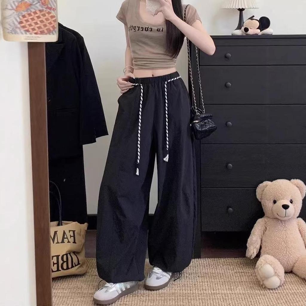 American Style Drawstring Wide Leg Sweatpants - Spring/Summer 2026 Dopamine Drapey Elastic Waist Casual Pants