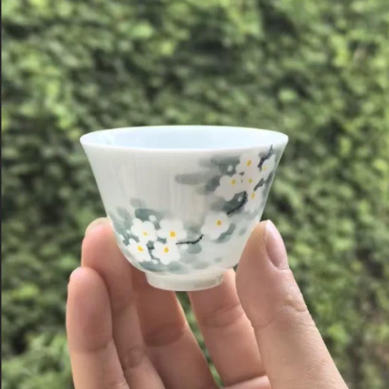 1 Pc Chinese Hand-painted Flowers Ceramic Teacup Handmade Tea Cup Coaster Porcelain Tea Bowl Teaware Personal Meditation Cup