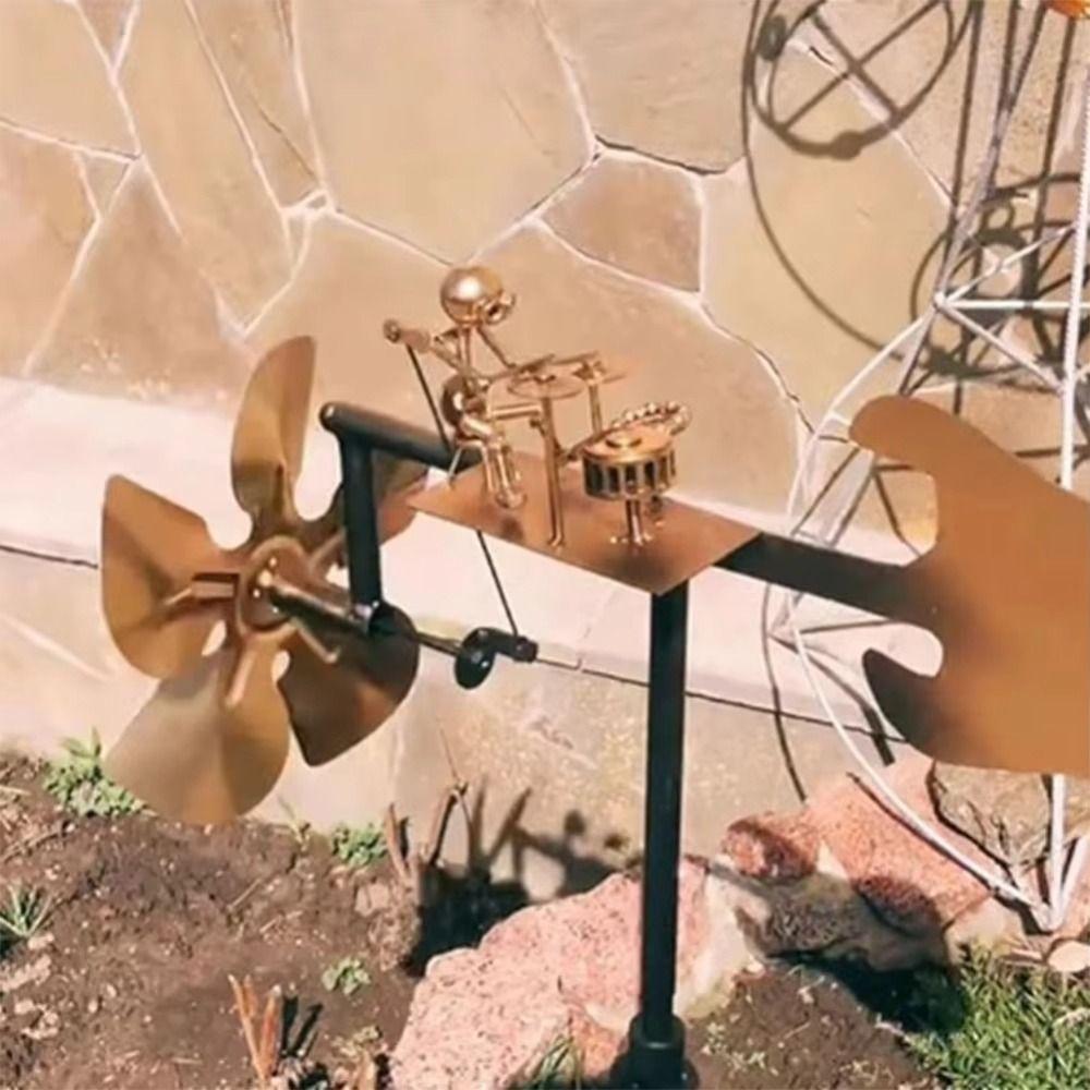 Funny Percussionist Figurine Metal Wind Spinner Rockin Art Figurine  Garden Courtyard