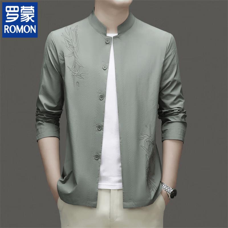 ROMON Men s New Chinese Style Lightweight Long-Sleeve Shirt 170/M