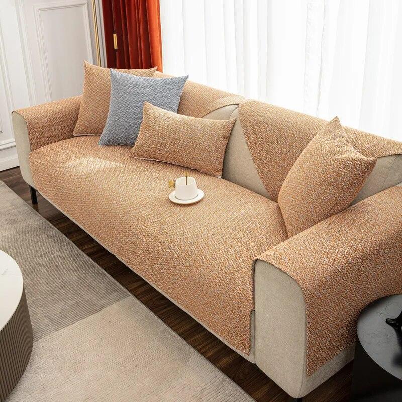 Japanese Style Hemp Feeling Living Room Sofa Ma All-season Universal Anti Slip Modern Simple Solid Color Sofa Cover