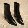 Autumn Winter Fashion Pointed Toe Ankle Boots Women Zippers Thick Heels Shoes Street Style Banquet Party Short Botas Mujer