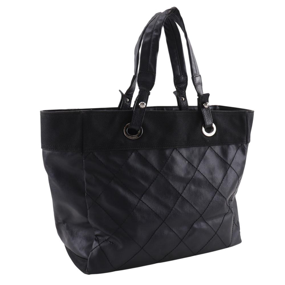 CHANEL Paris Biarritz Tote MM Handbag A34209 black PVC Women Used