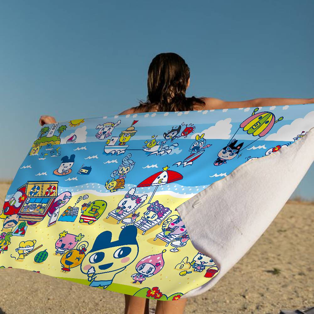 Classic T-Tamagotchi Cut Friend Game Microfiber Printed Beach Towel Mountain Climbing Yoga Beach Running Absorbent Soft Towel