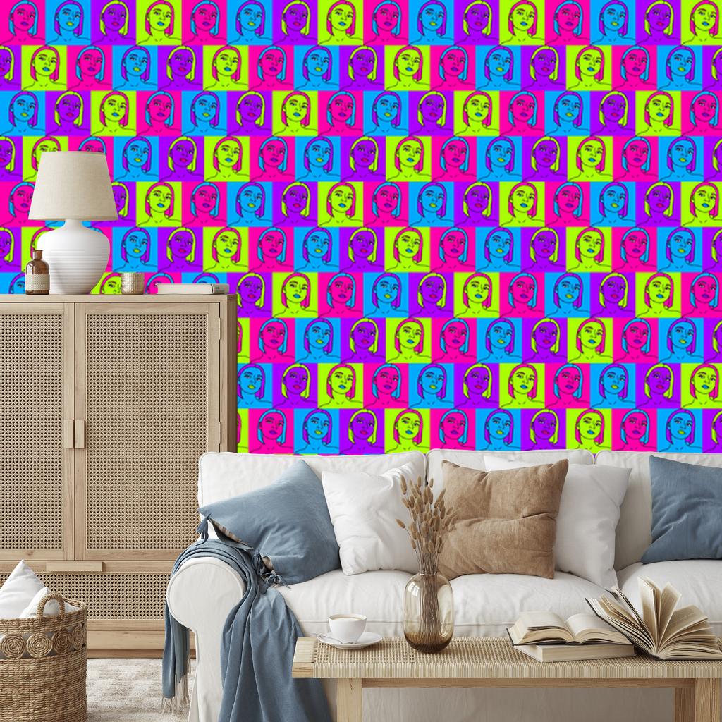 Pop art portraits wallpaper for living room and bedroom 50x1000