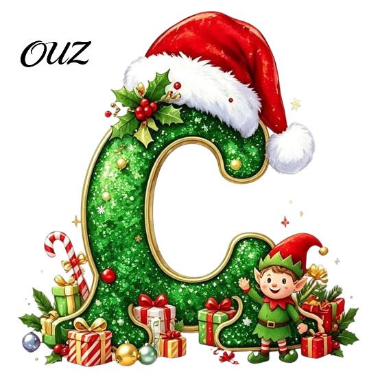 Durable Hanging Letter Decoration 26 Alphabet Christmas Ornament, Personalized Letters Acrylic Tree with Santa Hat Pendant And Elf Boy for Xmas Mantel