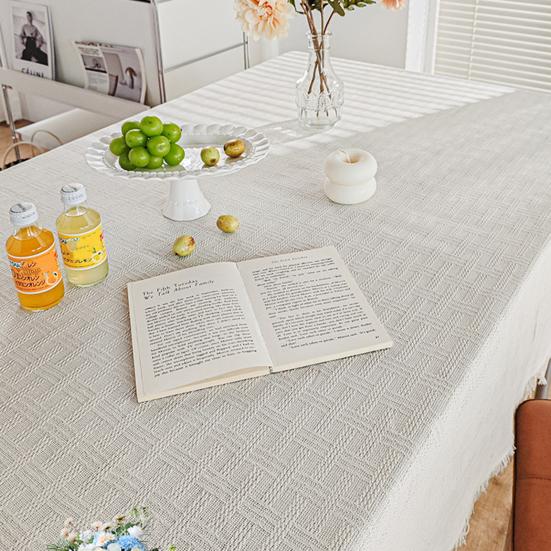 French Grid Tablecloth, Checkered Woven Table Cover for Dining Table, Rectangular Round Desk Mat for Coffee Table Nightstand, Home Decor