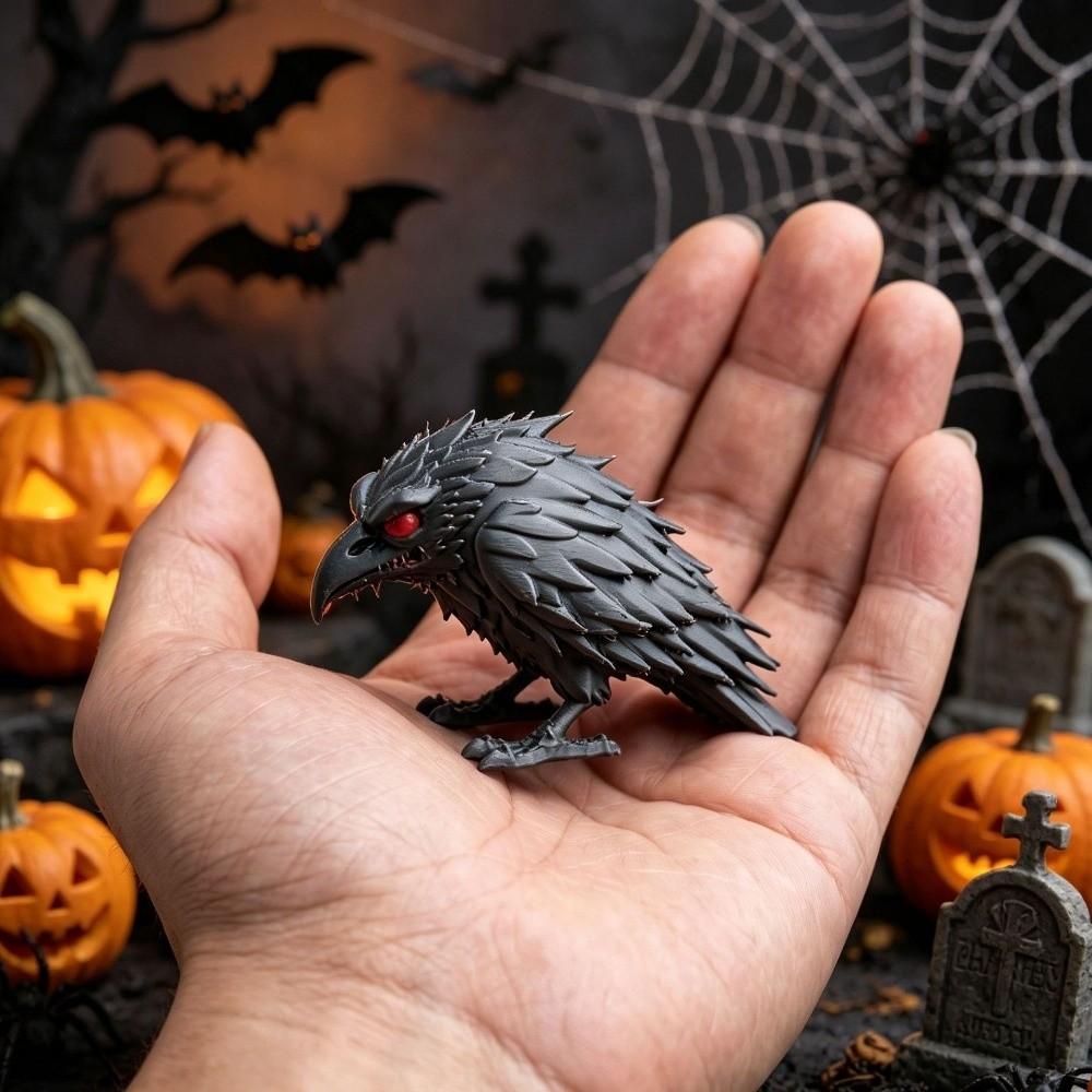Gothic Style 3D Printed Raven Statue Realistic Dark Themed Halloween Decor Prop Plastic Desktop Ornaments Bookshelf Decor