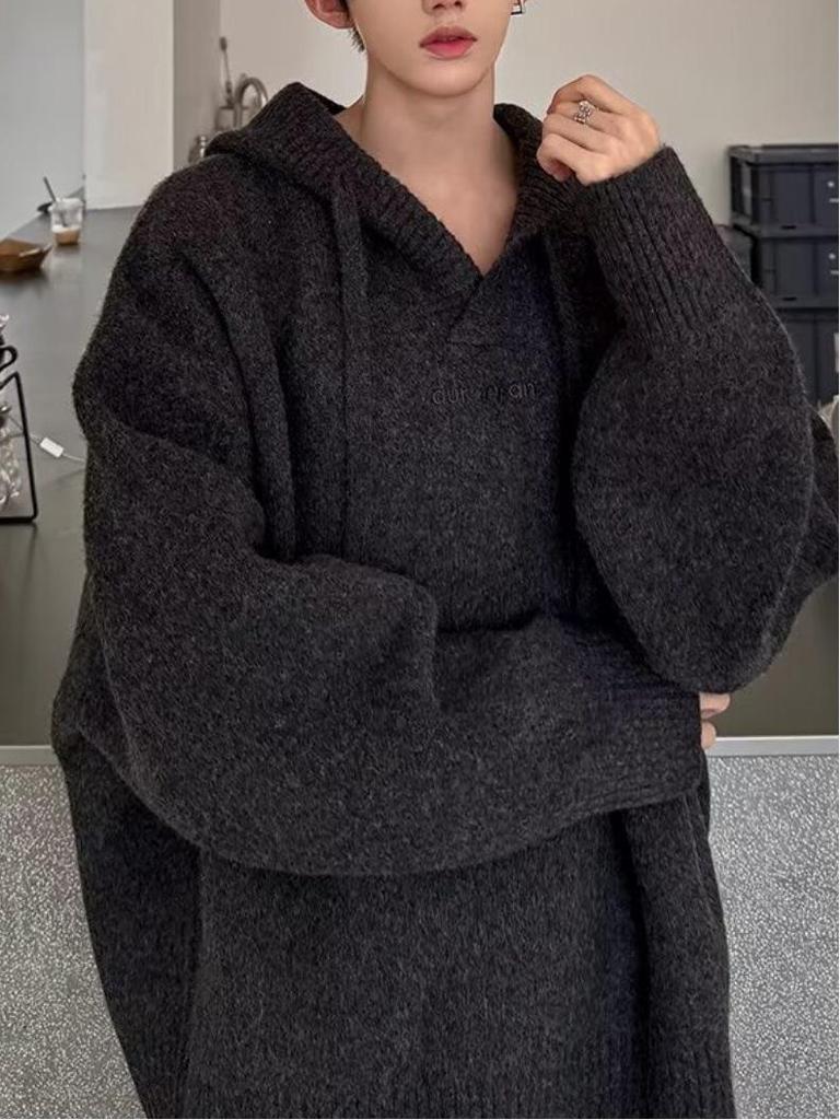 Men's American College Style Hoodie & Sweater Set - Autumn/Winter High-End Knitwear