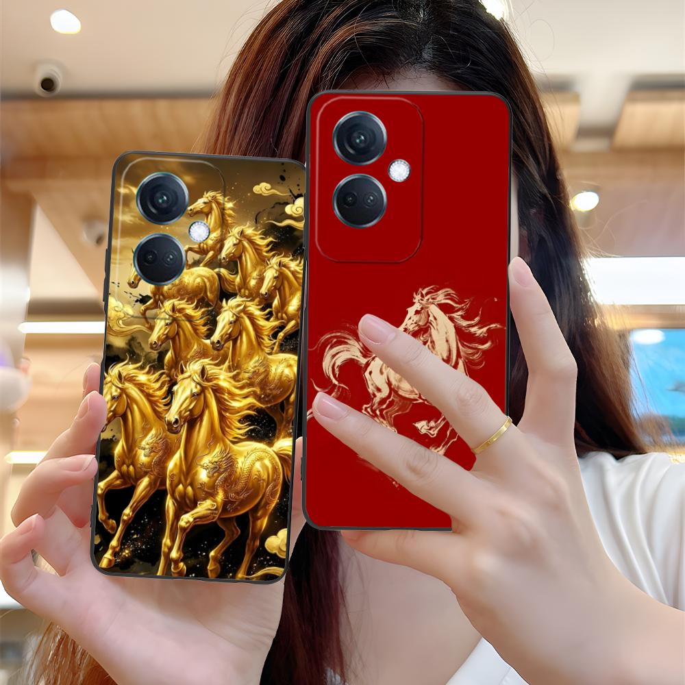 Golden Horse Year Mobile Phone Case for OPPO Reno 14 13 12 11 10 9 8 7 6 5 F T Pro 5G Colorful Printing Cover Cover Cellphones