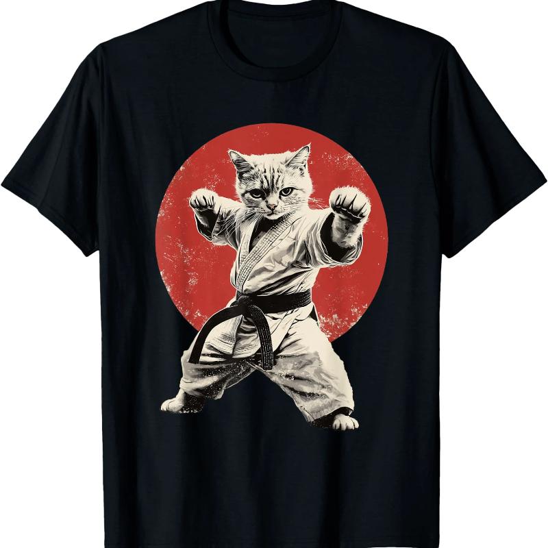 Cat Karate Judo, an interesting graphic T-shirt of the Japanese flag and a funny printed pattern top XS