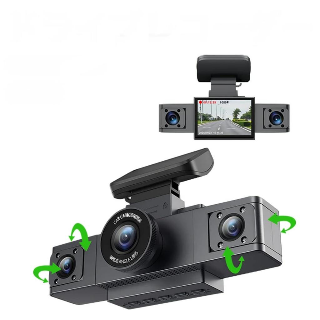 3 Camera Dash Camera, Front & Rear Car, 3 Cameras, Simultaneous Recording, 1080P Full
