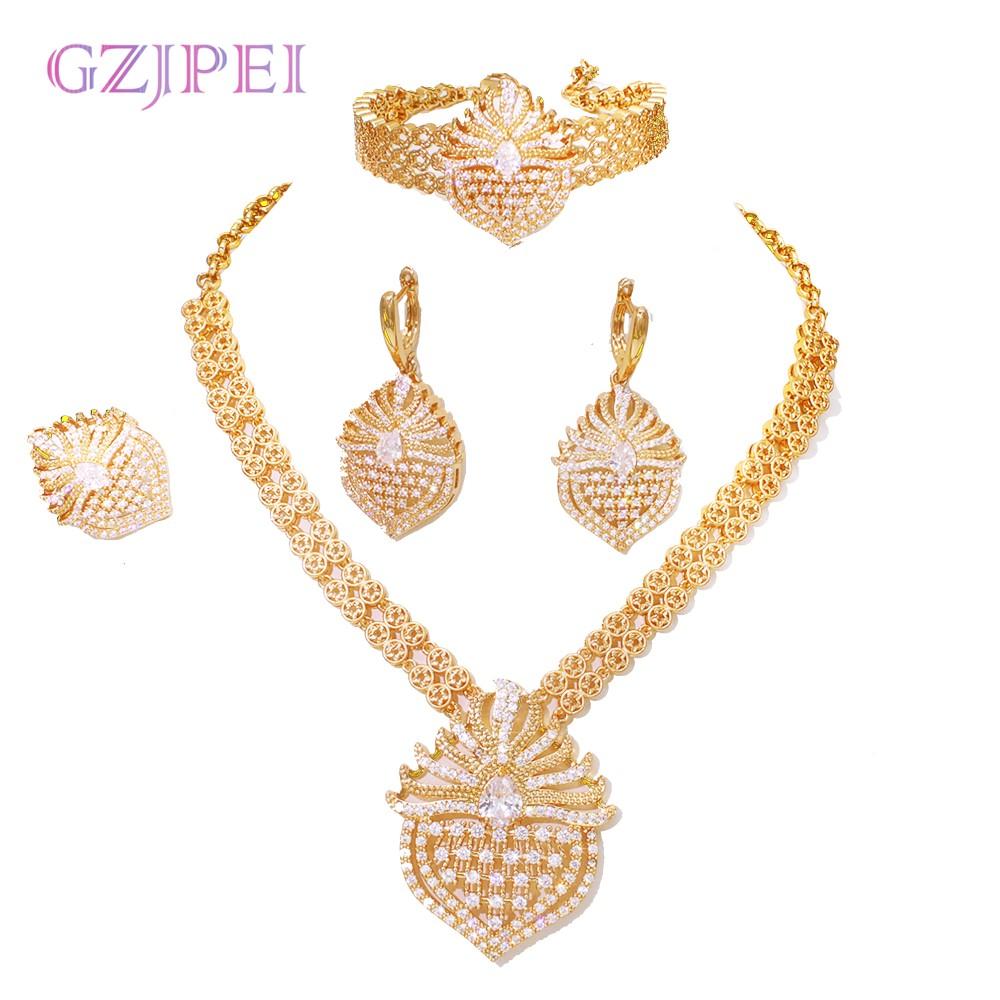 

GZJPEI 4Pcs/Set Cubic Zirconia Bridal Jewelry Set Dubai Nigeria Wedding Gift White Crystal Zircon Women Sets 2025 Trendy New белый