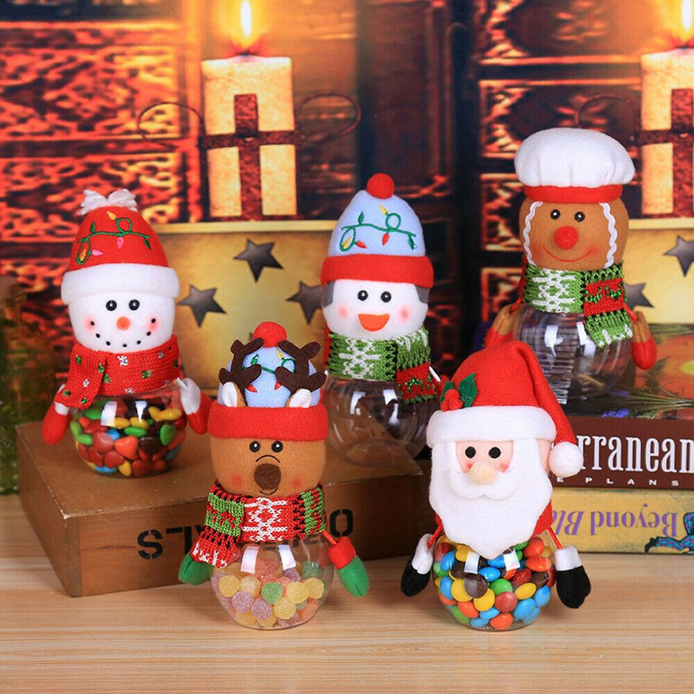 1/5 Pcs Christmas Candy Jar Storage Bottle Santa Snowman Shaped Bag Sweet Box Kids Gift